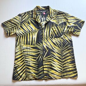 DOUBLE RAINBOUU black yellow leaf‎ tree tropical print button up shirt